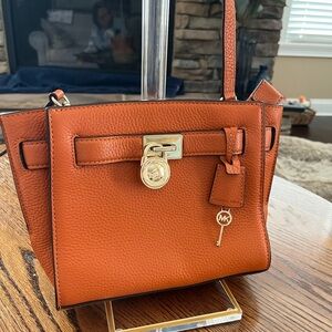 Michael Kors Leather Hamilton Traveler Crossbody Bag Small with MK Lock and Key